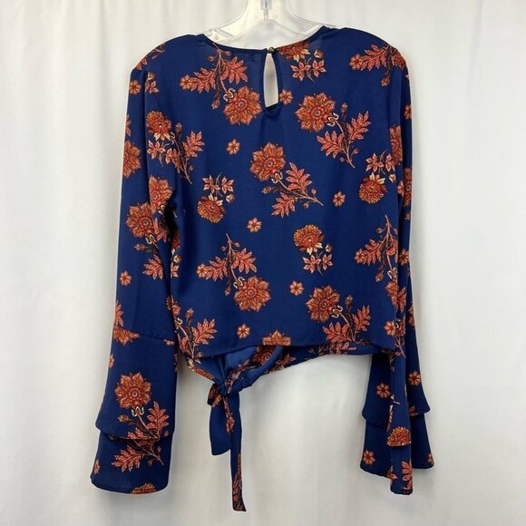 Self Love Womens Blouse Top Multicolor Floral Long Sleeve Ruffled Stretch Tie L - Picture 5 of 11